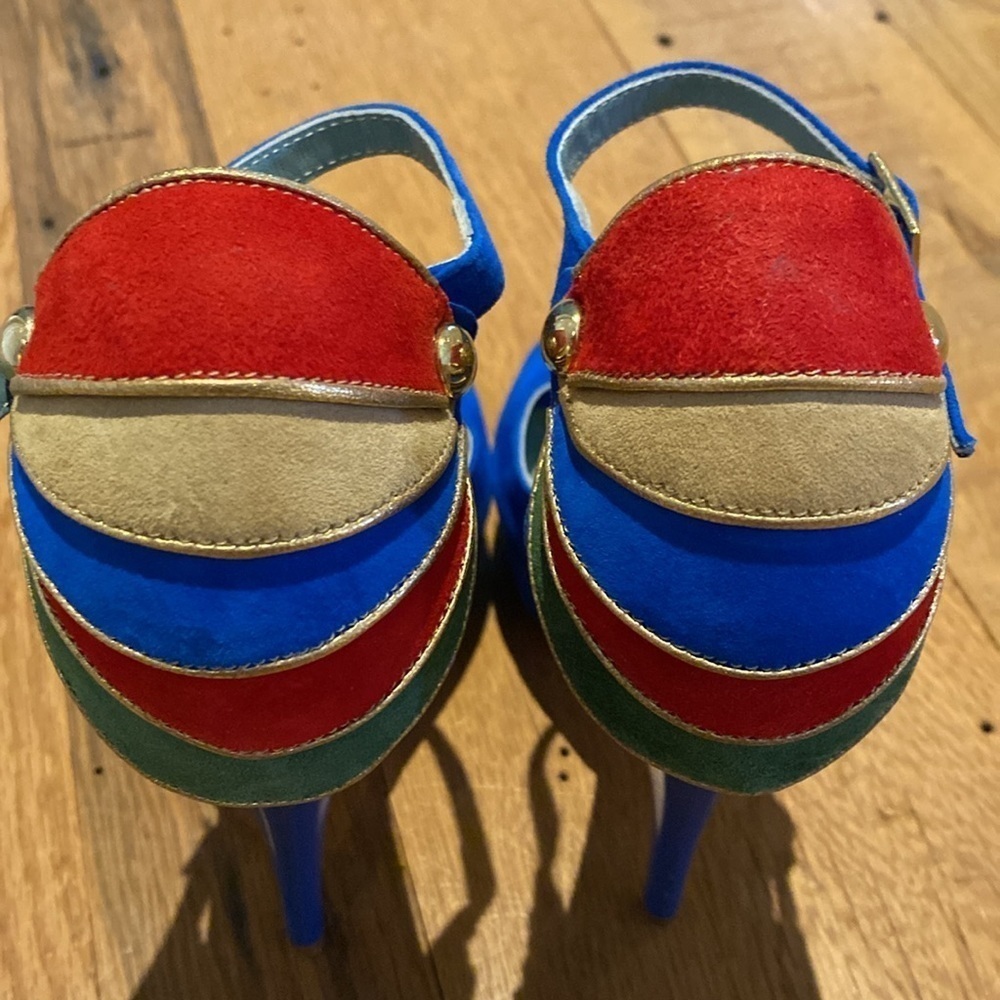 Havi Elle Rare Luxury Cobalt Blue Platform Suede PeepToe Made in Italy Heels 7.5 - Picture 2 of 13